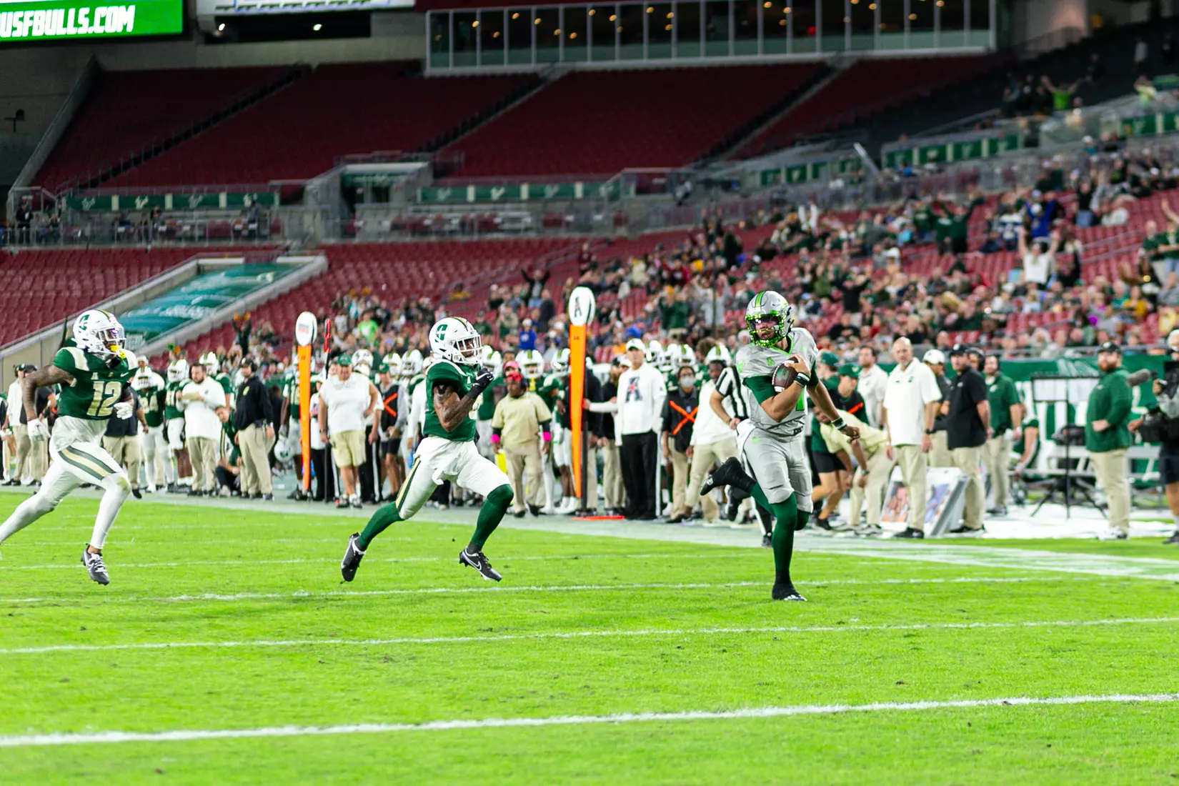 South Florida Bulls during a football game against the University of North Carolina at Charlotte 49ers on November 25, 2023. (Joeyannie Etienne/South Florida Football)