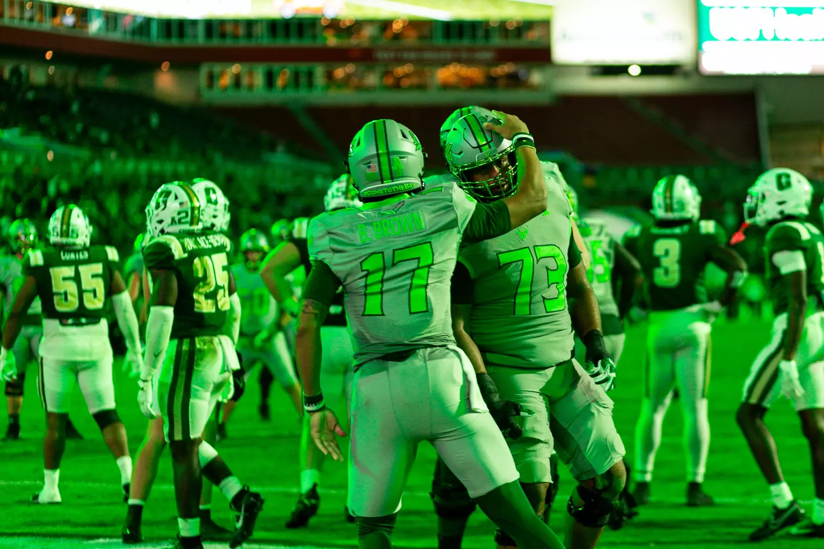 South Florida Bulls during a football game against the University of North Carolina at Charlotte 49ers on November 25, 2023. (Joeyannie Etienne/South Florida Football)