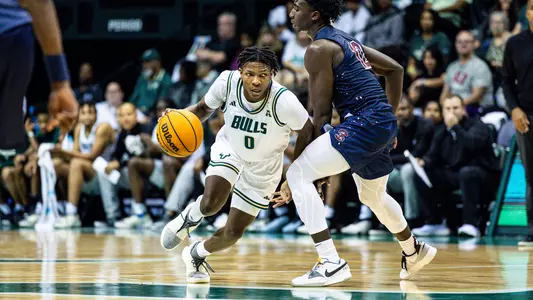 South Florida Bulls during a men's basketball game against the South Carolina State University Bulldogs on November 9, 2023. (Stephen Galvin/South Florida Basketball)