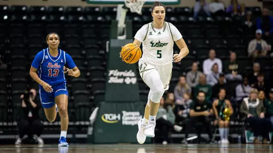 South Florida Bulls during a women's basketball game against the Southern Methodist University Mustangs on December 30, 2023. (Chris Henry/South Florida Basketball)