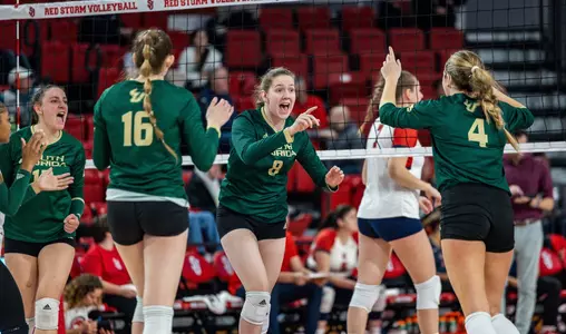 South Florida Bulls during a volleyball match against St. Johns University Red Storm on December 2, 2023. (Stephen Galvin/South Florida Athletics)