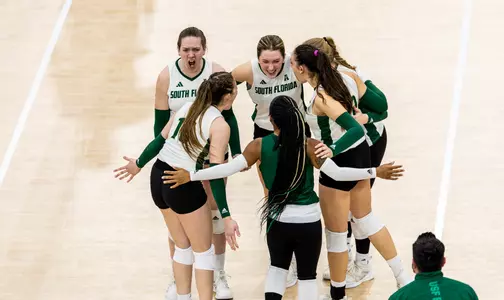 South Florida Bulls during a volleyball match against Georgia Southern University Eagles on December 7, 2023. (Stephen Galvin/South Florida Athletics)