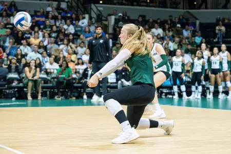 South Florida Bulls during a Road to Tampa Bay Invitational volleyball game against the University of Florida Gators on August 26, 2023. (Stephen Galvin/South Florida Athletics)