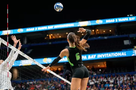 South Florida Bulls during a Road to Tampa Bay Invitational volleyball game against the Georgia Tech University Yellow Jackets on August 25, 2023. (Stephen Galvin/South Florida Athletics)