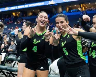 South Florida Bulls during a Road to Tampa Bay Invitational volleyball game against the Georgia Tech University Yellow Jackets on August 25, 2023. (Chris Henry/South Florida Athletics)