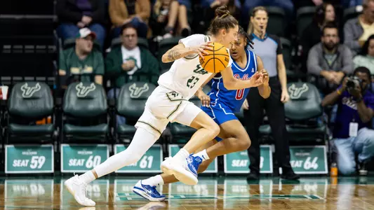 South Florida Bulls during a women's basketball game against the Southern Methodist University Mustangs on December 30, 2023. (Chris Henry/South Florida Basketball)