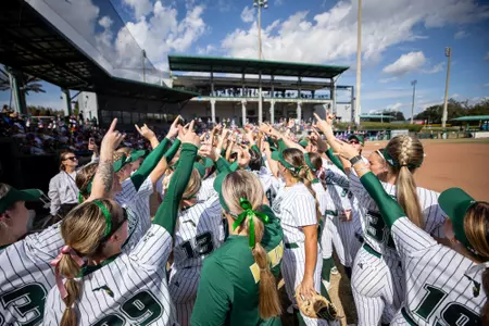 South Florida Bulls during a softball game against the University of Florida Gators on February 11, 2024. (Stephen Galvin/South Florida Softball)