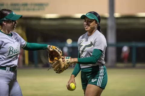 South Florida Bulls during a softball game against the Ohio State University Buckeyes at the USF Softball Stadium on March 19, 2022. (Mary Holt/South Florida Athletics)