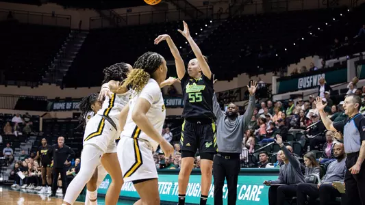 South Florida Bulls during a men's basketball game against the Wichita State University Shockers on February 13, 2024. (Stephen Galvin/South Florida Basketball)