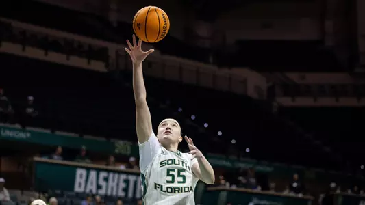 South Florida Bulls during a men's basketball game against the Florida Atlantic University Owls on February 17, 2024. (Stephen Galvin/South Florida Basketball)