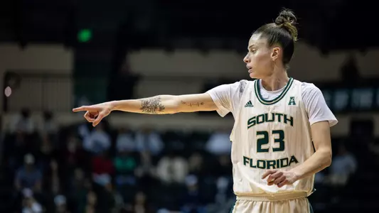 South Florida Bulls during a men's basketball game against the Florida Atlantic University Owls on February 17, 2024. (Stephen Galvin/South Florida Basketball)