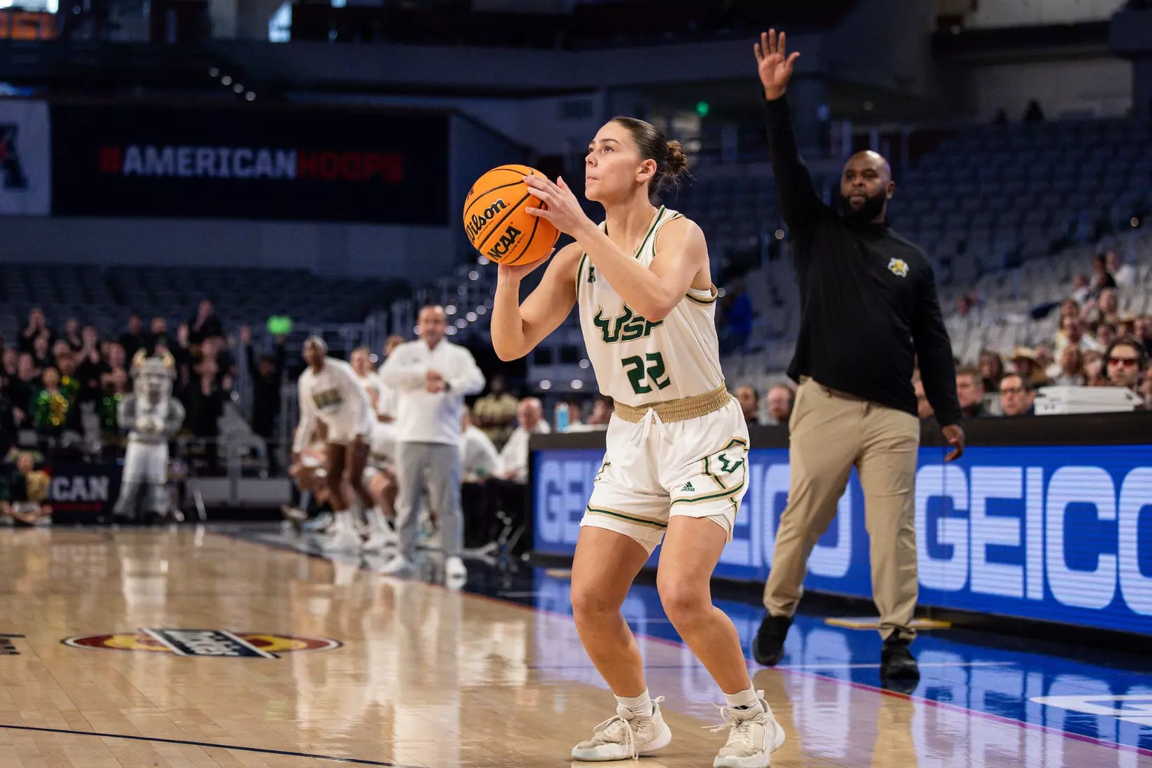 South Florida Bulls during a women's basketball game against the Wichita State University Shockers on March 10, 2024. (Mary Holt/South Florida Basketball)