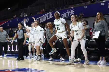 South Florida Bulls during a women's basketball game against the Southern Methodist University Mustangs on March 5, 2024. (Stephen Galvin/South Florida Basketball)