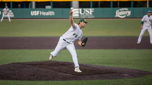 South Florida Bulls during a baseball game against the Florida Gulf Coast University Eagles on April 16, 2024. (Mary Holt/South Florida Baseball)