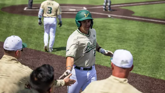 South Florida Bulls during a baseball game against the University of North Carolina at Greensboro Spartans on March 17, 2024. (Mary Holt/South Florida Baseball)