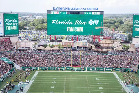 South Florida Bulls during a football game against the University of Alabama Crimson Tide on September 16, 2023. (Stephen Galvin/South Florida Athletics)