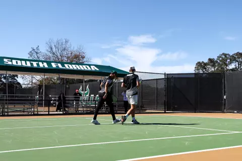 South Florida Bulls during a men's tennis match against the Florida Southern College Mocs on January 21, 2024. (Chris Henry/South Florida Tennis)