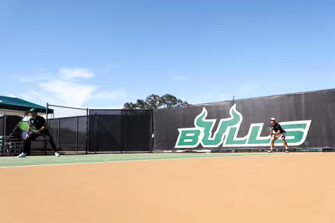 South Florida Bulls during a men's tennis match against the Florida Southern College Mocs on January 21, 2024. (Chris Henry/South Florida Tennis)