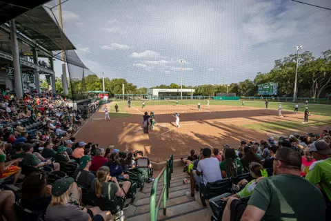 South Florida Bulls during a softball game against the Florida Atlantic University Owls on April 27, 2024. (Stephen Galvin/South Florida Softball)
