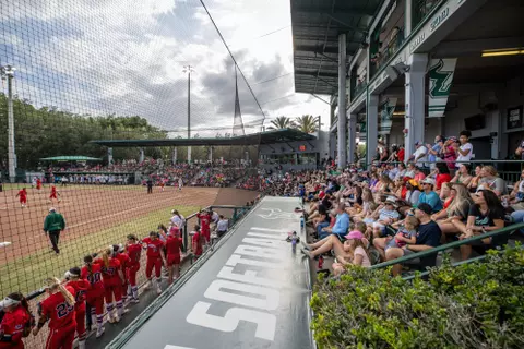 South Florida Bulls during a softball game against the Florida Atlantic University Owls on April 28, 2024. (Stephen Galvin/South Florida Softball)