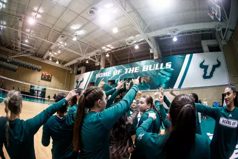 South Florida Bulls during a volleyball match against the Tulane University Green Wave on September 20, 2023. (Stephen Galvin/South Florida Athletics)
