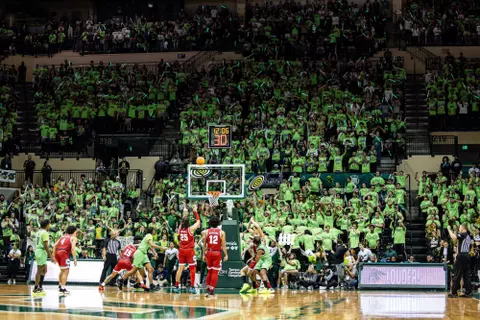 South Florida Bulls during a men's basketball game against the Florida Atlantic University Owls on February 18, 2024. (Stephen Galvin/South Florida Basketball)
