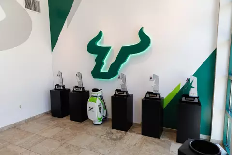 The entrance lobby at the USF Golf Center photographed on November 26, 2024.
(Carl Schmid / University of South Florida Athletics)