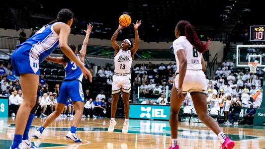 Stefani Ingram draining a 3-pointer as she records a career-high 27 points agaisnt Duke