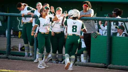 Softball celebration against Memphis on 4-19