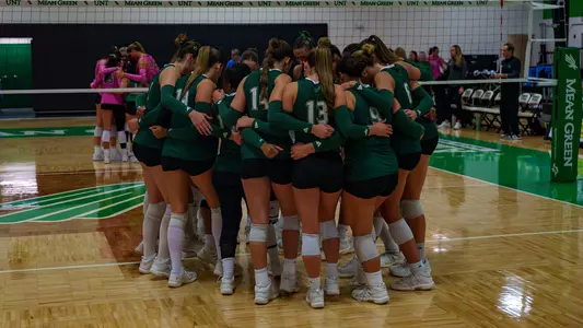 Volleyball prematch huddle at North Texas
