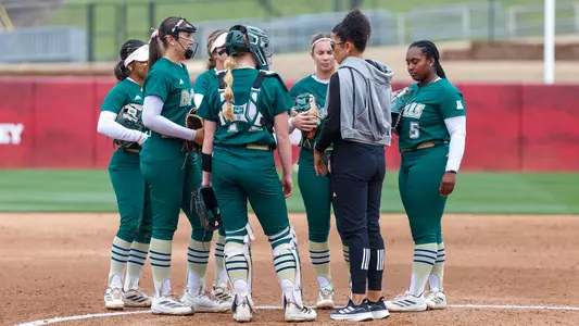 Softball in-game circle visit against Kent State
