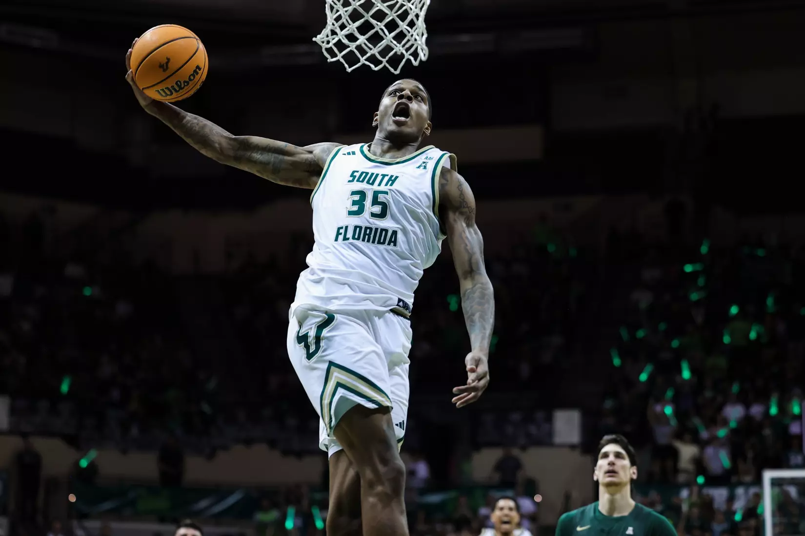 Izaiyah Nelson during the South Florida Men's Basketball match vs Charlotte on March 8, 2026.