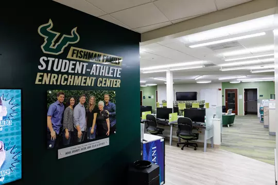 The Fishman Family Student-Athlete Enrichment Center at the Lee Roy Selmon Athletics Center photographed on November 27, 2024.
(Carl Schmid / University of South Florida Athletics)