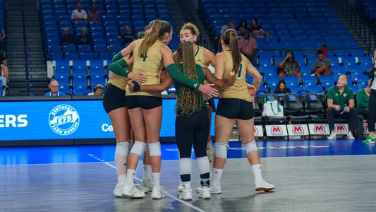 Volleyball in-match huddle vs EKU