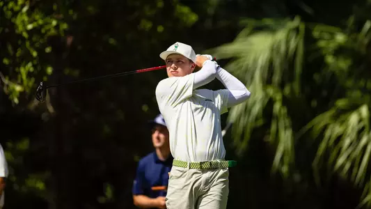 Reggie Fear teeing off during the Florida Atlantic Invitational