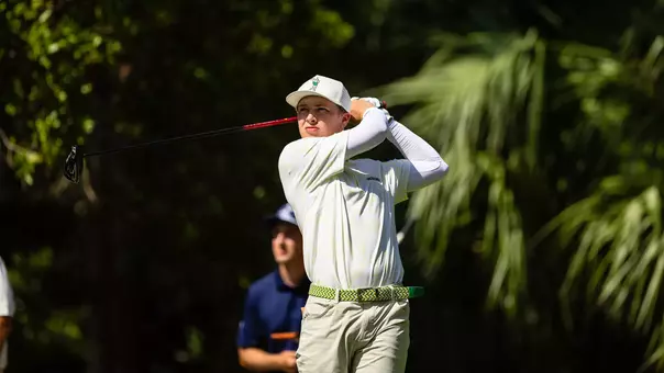Reggie Fear teeing off during the Florida Atlantic Invitational