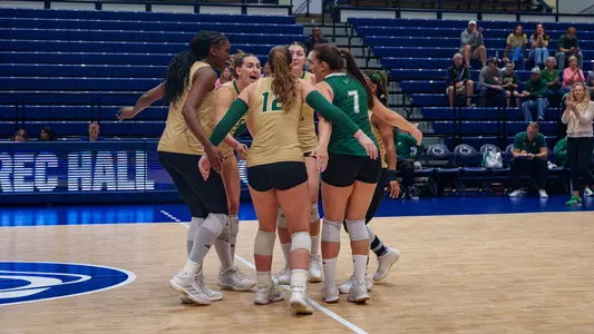 Volleyball huddle against No. 16 Tennessee at Penn State Classic
