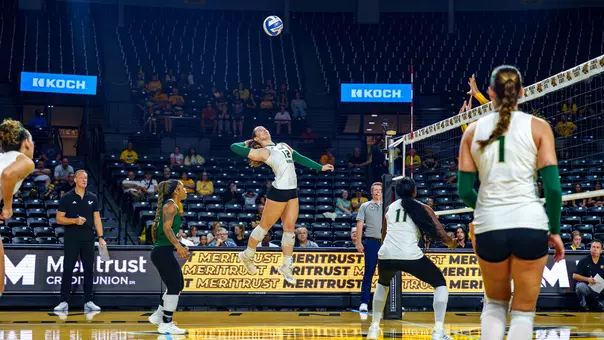 Addy Brus with a kill against Wichita State