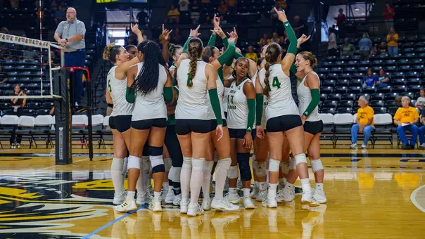 Volleyball prematch huddle at Wichita State