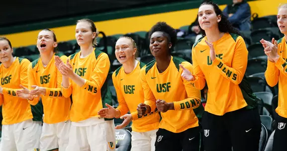 WBB bench celebration 1-17-19 vs Saint Mary's