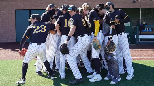 Baseball huddle vs Stanford 3-6-2021
