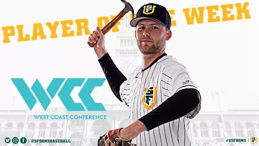 Landen Bourassa WCC Pitcher of the Week graphic 4-26-2021