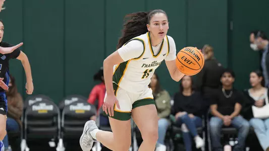 Angeliki Ziaka dribbling up the court vs. UCSB