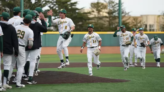 Baseball celebrating win over Sac State
