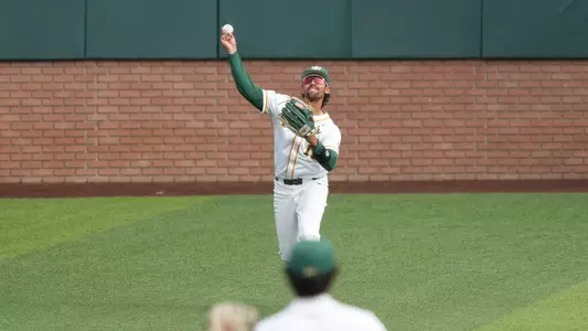 Kenny DeCelle throwing into the infield vs. Saint Mary's