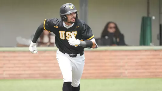 TJ Rogers running to first base vs. Pepperdine 2025