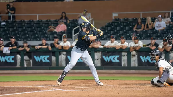 Eddison Esquivel batting vs. Pacific at WCC Tournament 2026