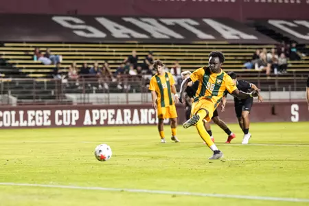 MSOC – David Raphael scoring from the penalty spot against Santa Clara