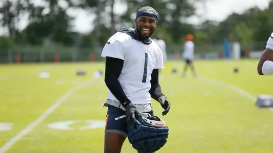 Chicago Bears players and coaches on the field for Day 1 of training camp at Halas Hall, Saturday July 20, 2024, in Lake Forest, Illinois.