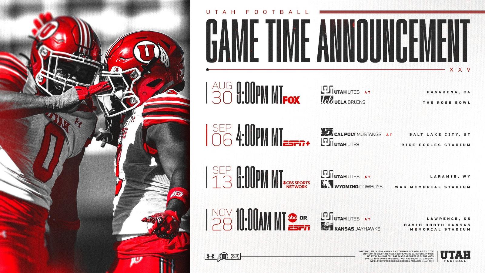 Kickoff Times, TV Networks Announced For 4 Games - University of Utah ...